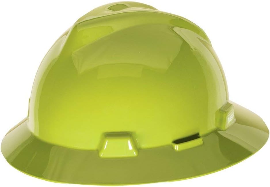 MSA 10061515 V-Gard Full Brim Hard Hat with Fas-Trac III Ratchet Suspension in Hi-Viz Yellow-Green