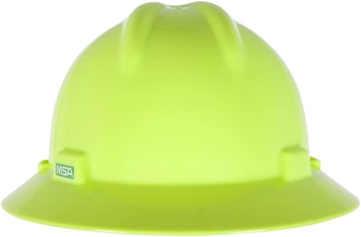 MSA 10061515 V-Gard Full Brim Hard Hat with Fas-Trac III Ratchet Suspension in Hi-Viz Yellow-Green