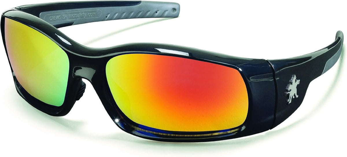 MCR Safety SR11R Crews Swagger Brash Look Polycarbonate Dual Lens Glasses Polished Black Frame Fire Mirror Lens