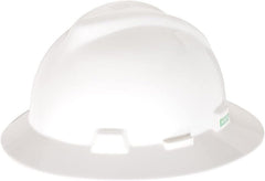 MSA 454733 V-Gard Full-Brim Hard Hat with Staz-on Pinlock Suspension | Polyethylene Shell, Superior Impact Protection, Self Adjusting Crown Straps - Standard Size in White - Item Name