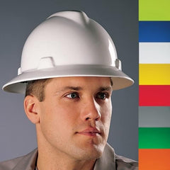 MSA 454733 V-Gard Full-Brim Hard Hat with Staz-on Pinlock Suspension | Polyethylene Shell, Superior Impact Protection, Self Adjusting Crown Straps - Standard Size in White - Item Name