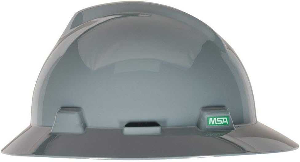 MSA 475367 V-Gard Full-Brim Hard Hat With Fas-Trac III Suspension - Navy Gray Standard Size