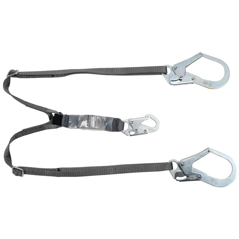 MSA 10191758 V-Series Standard Shock Absorbing Lanyard 6 ft Twin-Leg Adjustable 36CL Large Snaphooks