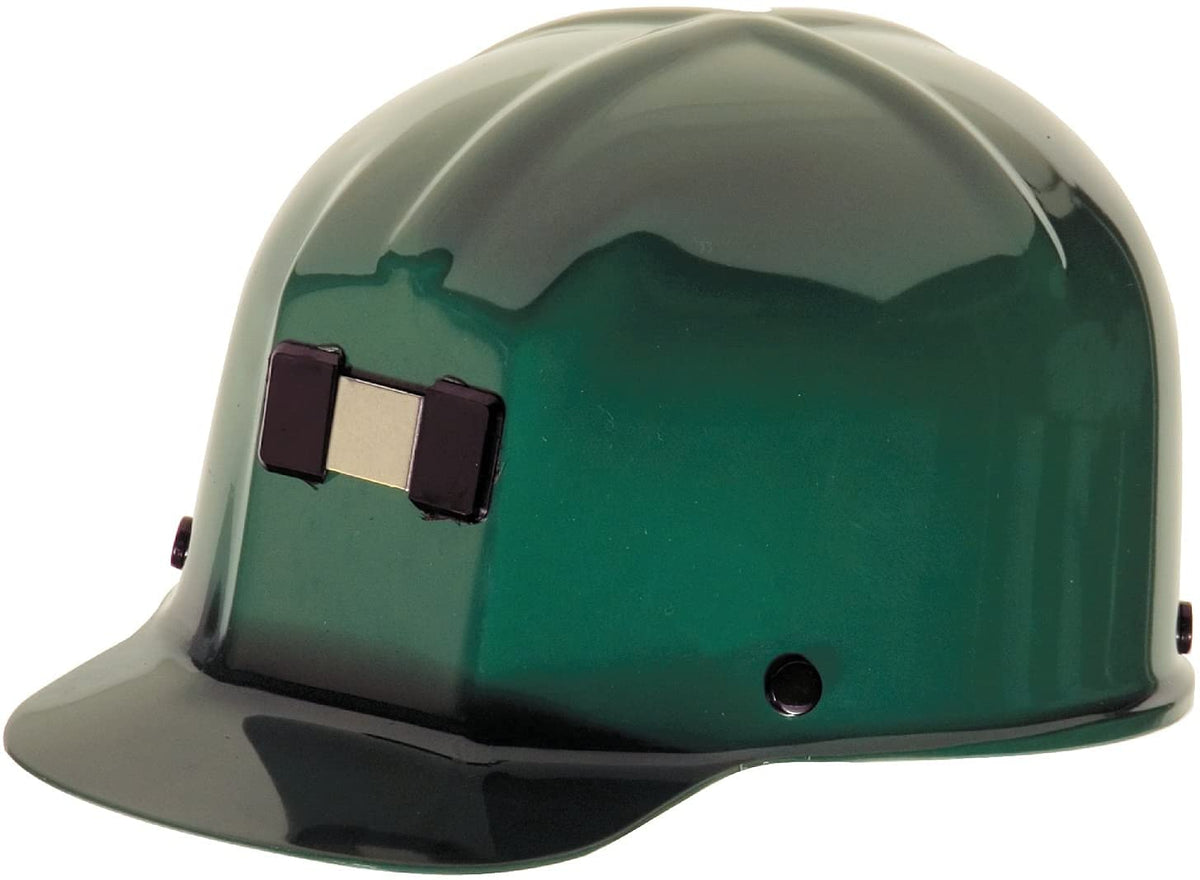 MSA 91584 Comfo-Cap Safety Hard Hat with Staz-on Pinlock Suspension | Polycarbonate Shell, Non-Slotted W/ Lamp Bracket and Cord Holder - Standard Size in Green