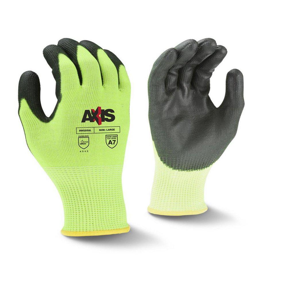 Radians RWG558XXL Axis Cut Protection PU Coated Gloves 2X-Large Hi-Vis Green/Black