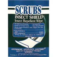 Scrubs 91401 Insect Shield Insect Repellent Wipes 8 in x 10 in Single Towels 100 Pack