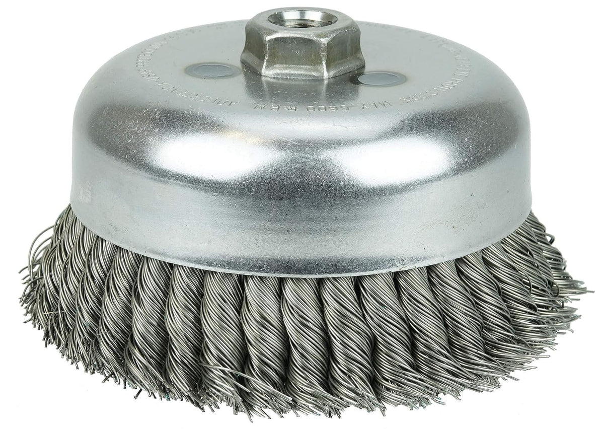 Weiler 12536 Double Row Knot Wire Cup Brush 0.014 Steel Fill 5/8-11 UNC Nut Made in The USA