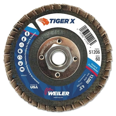 Weiler 51206 Tiger X Flap Disc 4-1/2 Inch Angled 60 Grit 5/8 Inch to 11 Arbor