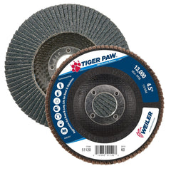 Weiler 51120 4-1/2 Tiger Paw Abrasive Flap Disc Angled Type 29 Phenolic Backing 60Z 7/8 Arbor Hole Pack of 10