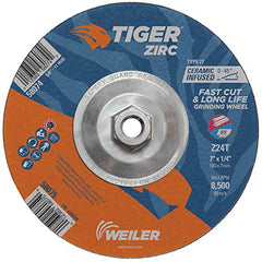 Weiler 58074 7 Inch Tiger Zirc Type 27 Grinding Wheel, 5/8-11 UNC Nut