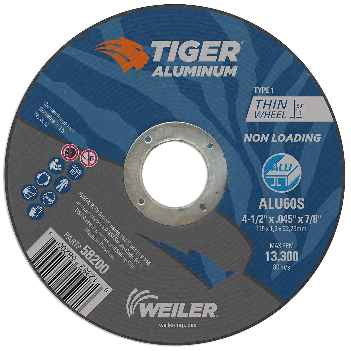 Weiler 58200 Aluminum Cutting Wheel 4.5 Inch 7/8 Arbor Contaminant-Free Pack of 25