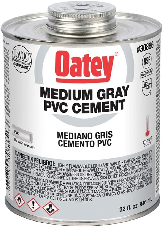 Oatey 30886 PVC Medium Cement 32 Ounce Gray