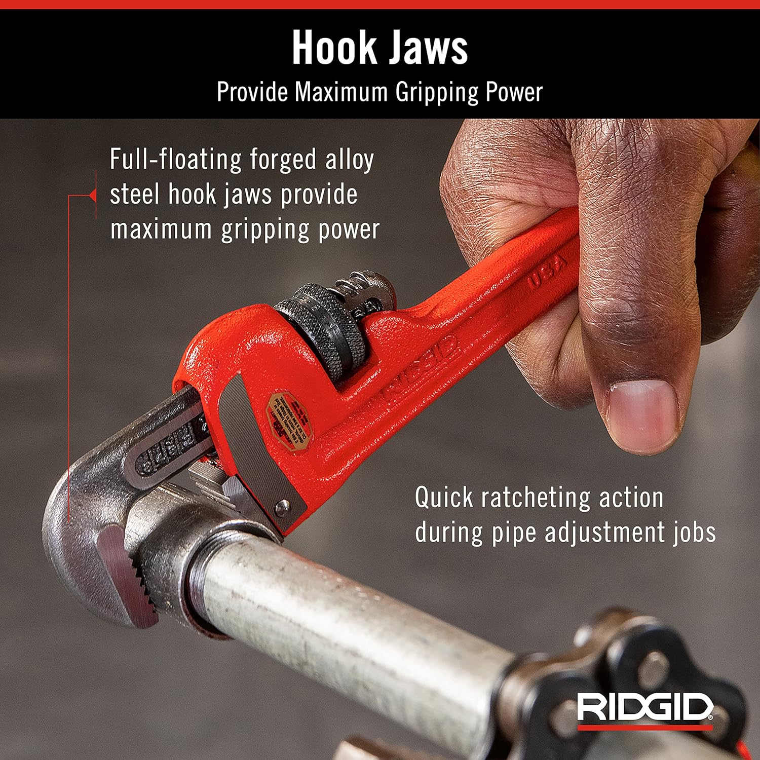 RIDGID 31000 Model 6 Heavy-Duty Plumbing Straight 6 Pipe Wrench Red Made in the USA