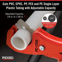 Ridgid 23488 PC-1250 Single Stroke Plastic Pipe and Tubing Cutter 1/8-1-5/8 inch Cutting Capacity