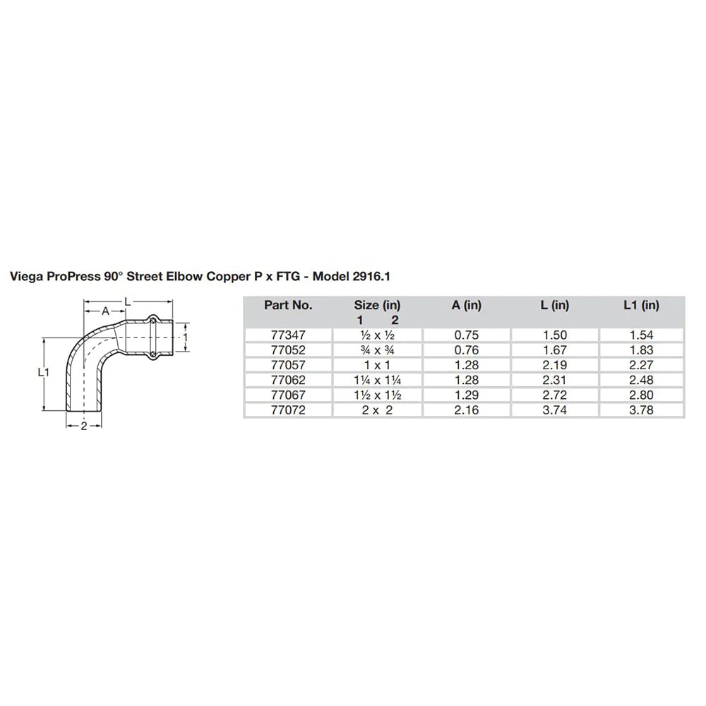 Viega 77062 Elbow 90 Degree 1-1/4 inch FTG x Press