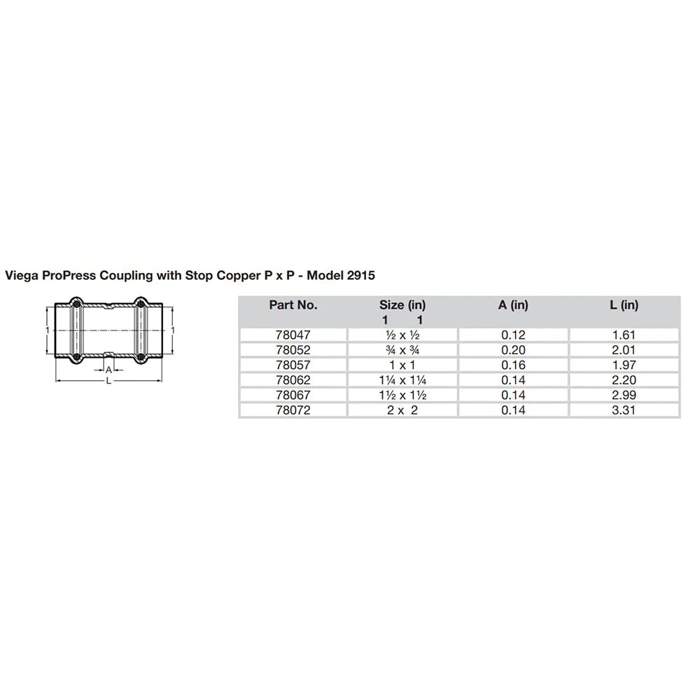 Viega 78057 ProPress Coupling With Stop 1 Inch Copper