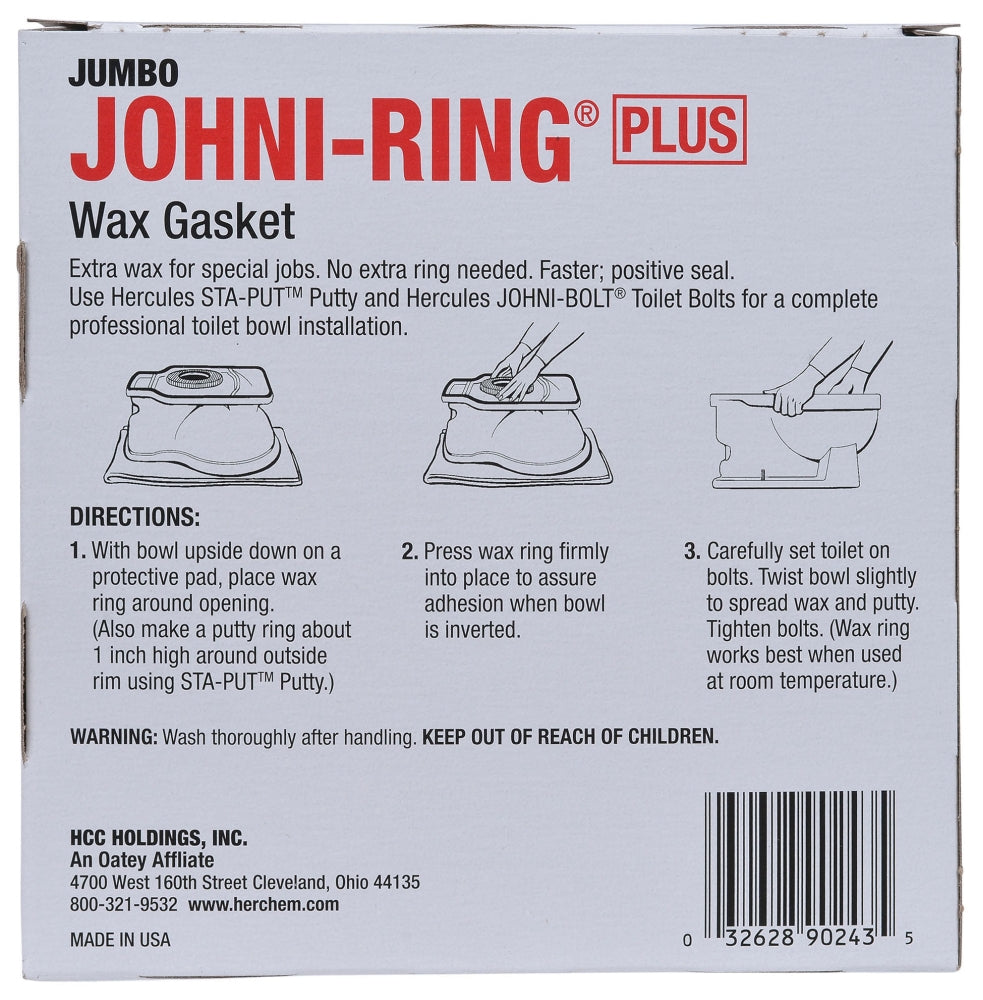 Hercules 90243 Johni-Ring Jumbo Wax Ring for 3 or 4 Waste Lines