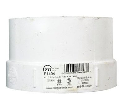 Napco P1404 P-Series PVC Solvent Weld SDR35 Sewer Adapter 4 Inches Hub x FIPT