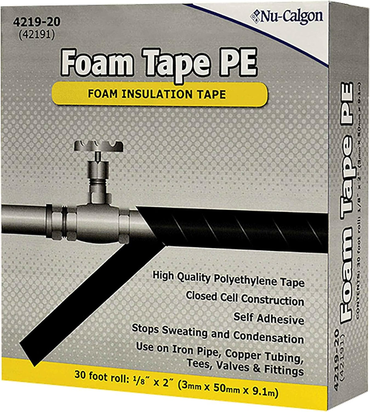 Nu-Calgon 4219-20 Insulation Foam Tape PE 2 in x 30 ft x 1/8 in HVAC Refrigeration