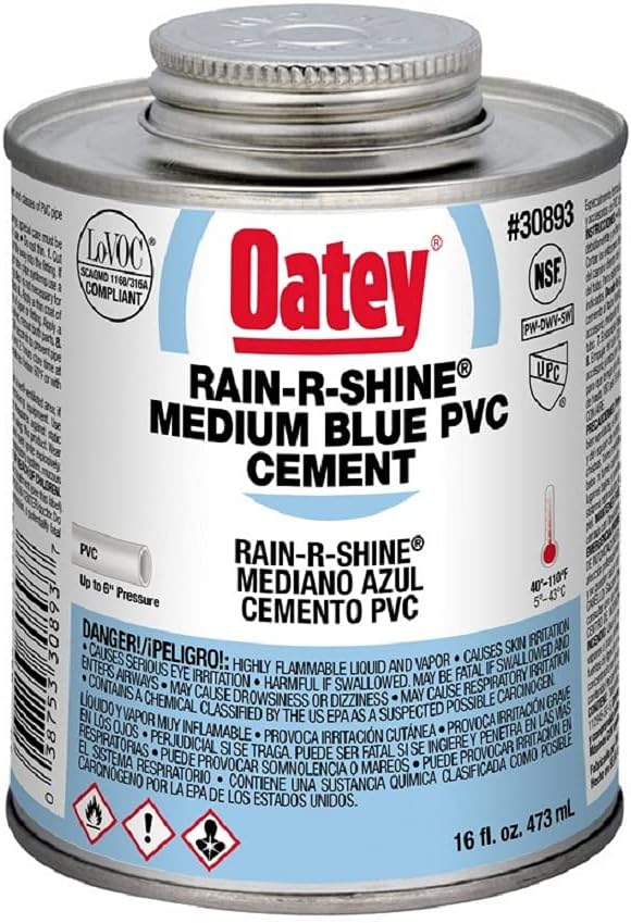 Oatey 30893 PVC Rain-R-Shine Medium Body Blue Cement 16 oz