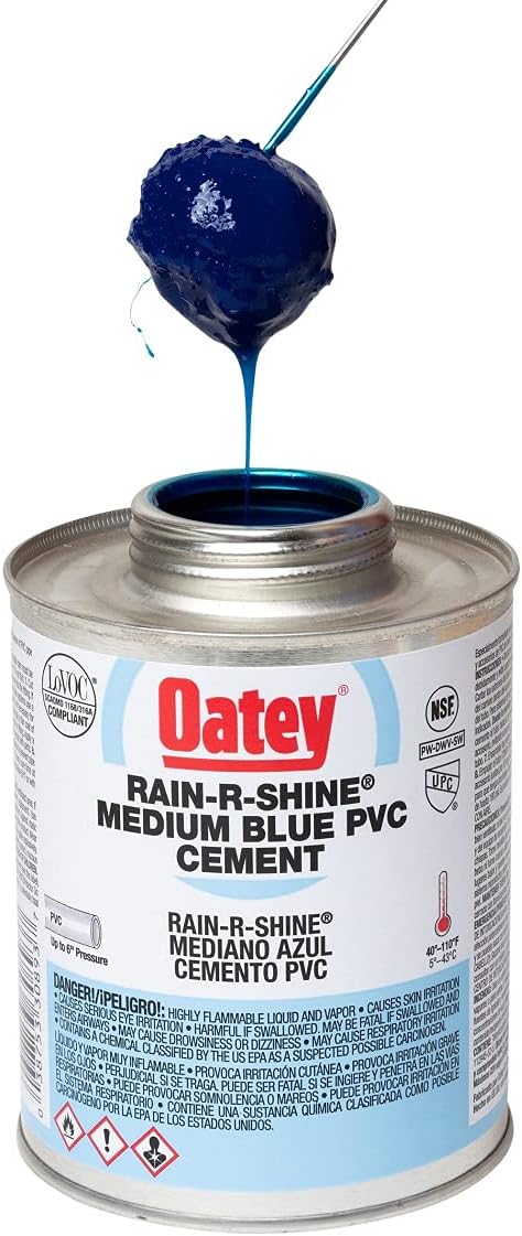 Oatey 30893 PVC Rain-R-Shine Medium Body Blue Cement 16 oz