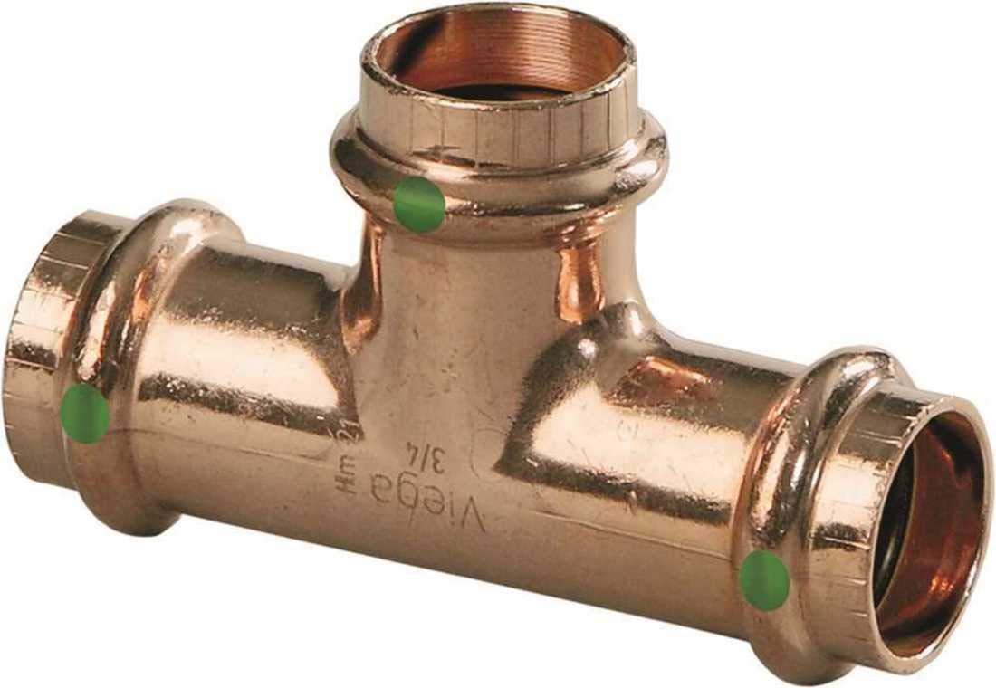 Viega 77402 ProPress 3/4 x 3/4 x 1/2 Copper Tee Reducing Tee