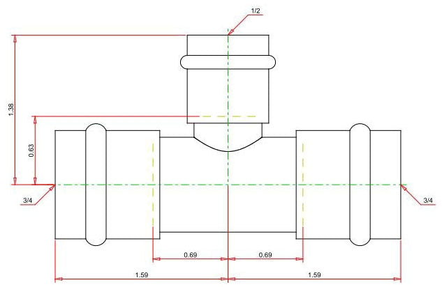 Viega 77402 ProPress 3/4 x 3/4 x 1/2 Copper Tee Reducing Tee