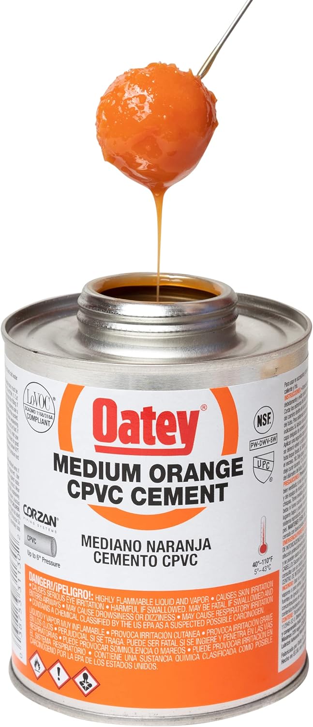 Oatey 31129 Medium Body CPVC Cement 8 Ounce Orange