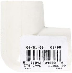 Charlotte Pipe CTS023000600 1/2 in. CPVC 90-Degree Elbow Socket x Socket - Case of 25