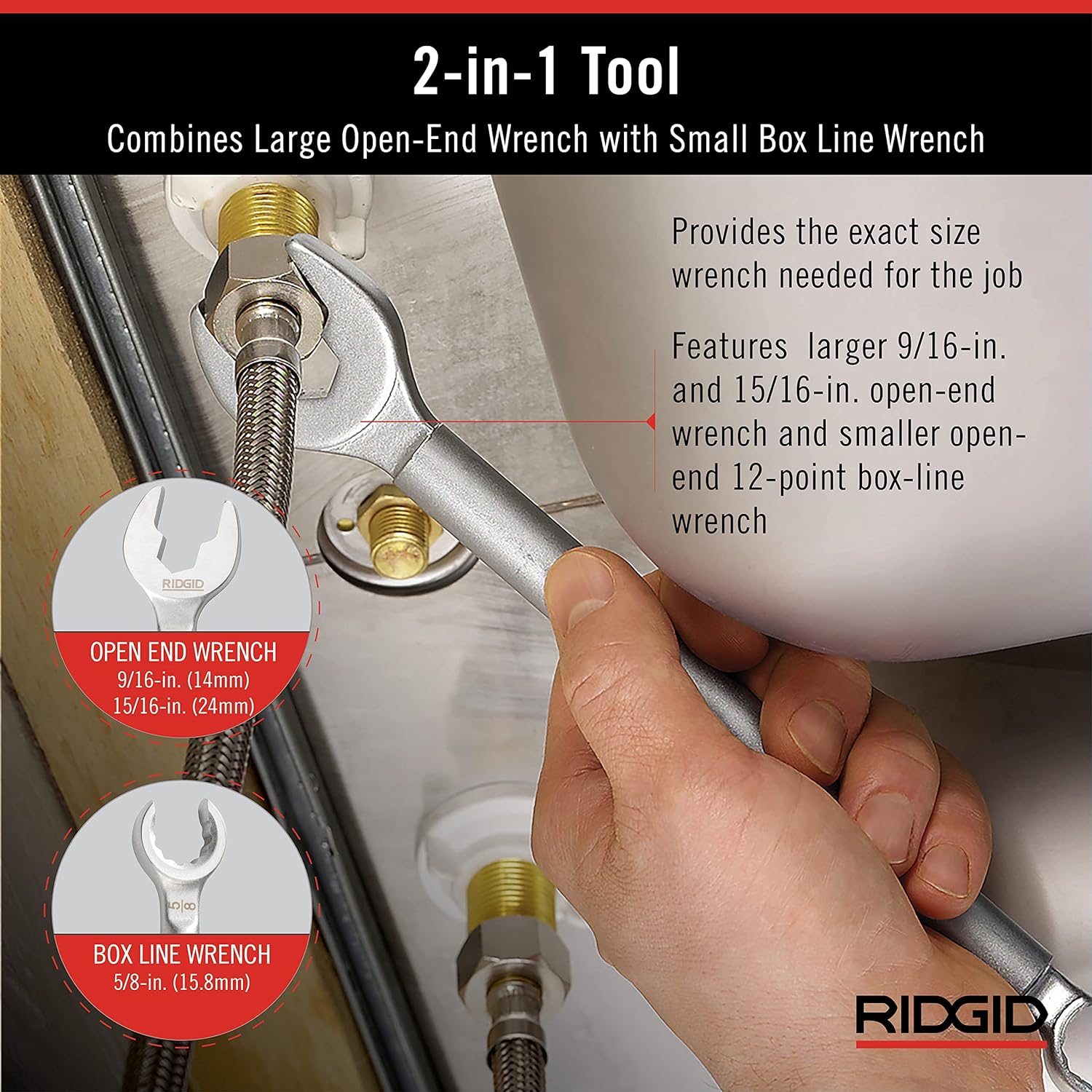 Ridgid 27023 Model 2002 One Stop 2-in-1 Wrench for Angle Stops, Straight Stops, and Compression Couplings