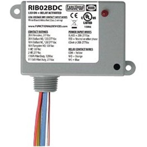 Functional Devices RIB02BDC Enclosed Relay 20A SPDT Class Dry Contact Input 208-277V AC Power Input