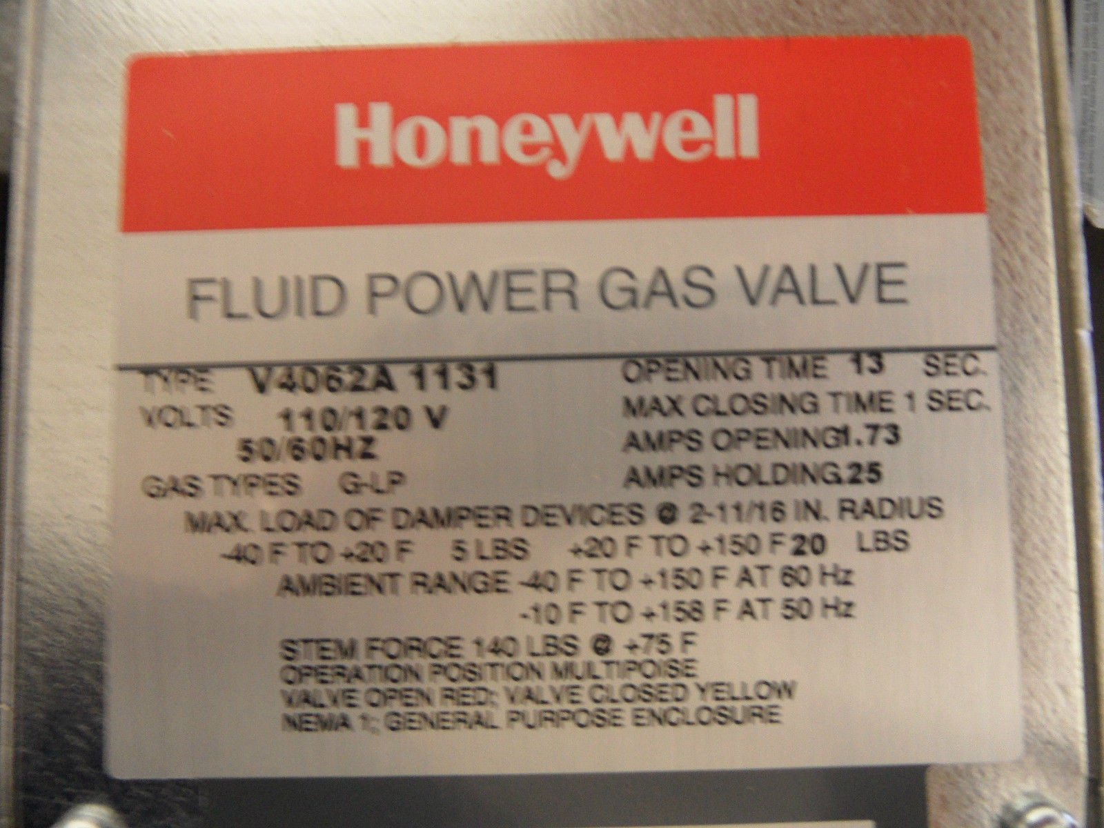 Honeywell V4062A1131 Hi/Lo/Off Fluid Power Gas Valve Actuator 120 Vac Damper Shaft