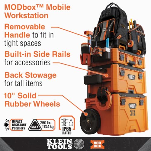 Klein Tools 54803MB MODbox Medium Toolbox Modular Tool Storage System Side Mounting Reinforced Handle Tool Caddy