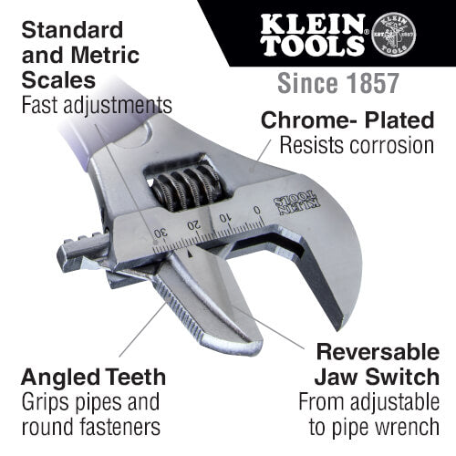 Klein Tools D86930 Reversible Jaw Adjustable Pipe Wrench 10-Inch