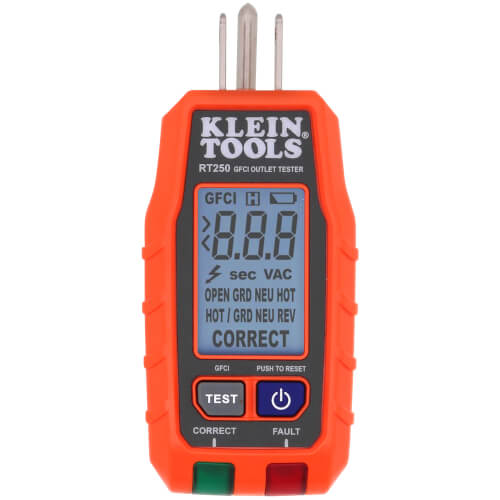 Klein Tools RT250 GFCI Outlet Tester with LCD Display, Electric Voltage Tester for Standard 3-Wire 120V Electrical Receptacles