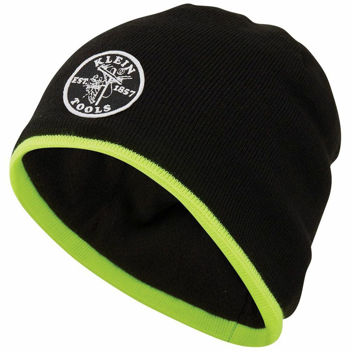 Klein Tools 60391 Knit Beanie Thermal Fleece Winter Hat Windproof Black with High-Visibility Yellow Band Trim