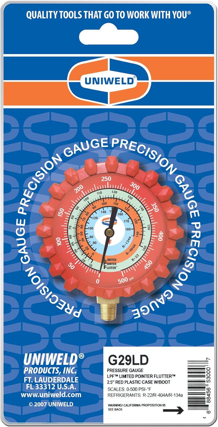 Uniweld G29LD Refrigerant Gauge 500 psi Red