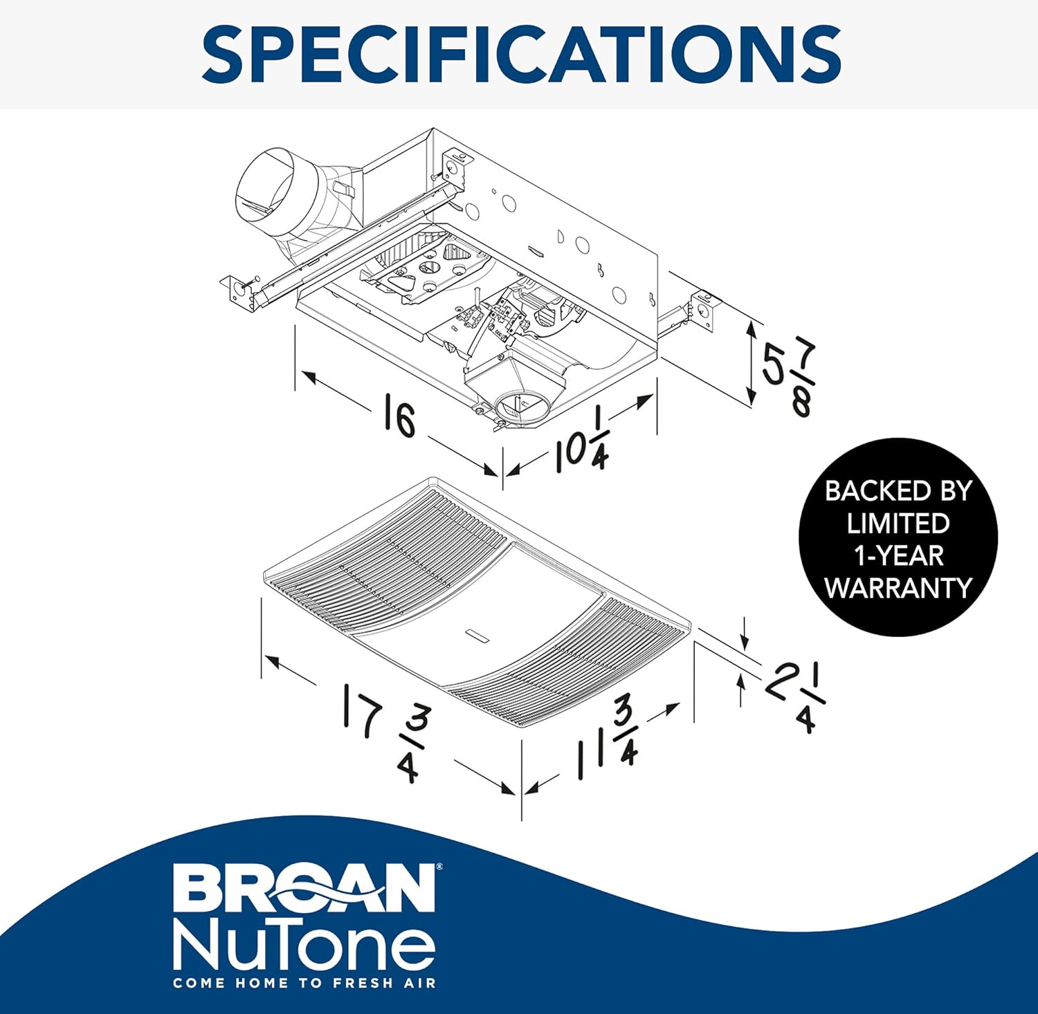 Broan-NuTone BHFLED110 PowerHeat Bathroom Exhaust Fan, Heater, and LED Light Combination, 110 CFM