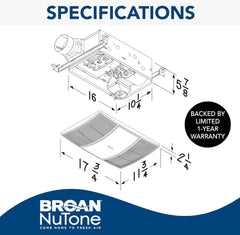 Broan-NuTone BHFLED110 PowerHeat Bathroom Exhaust Fan, Heater, and LED Light Combination, 110 CFM