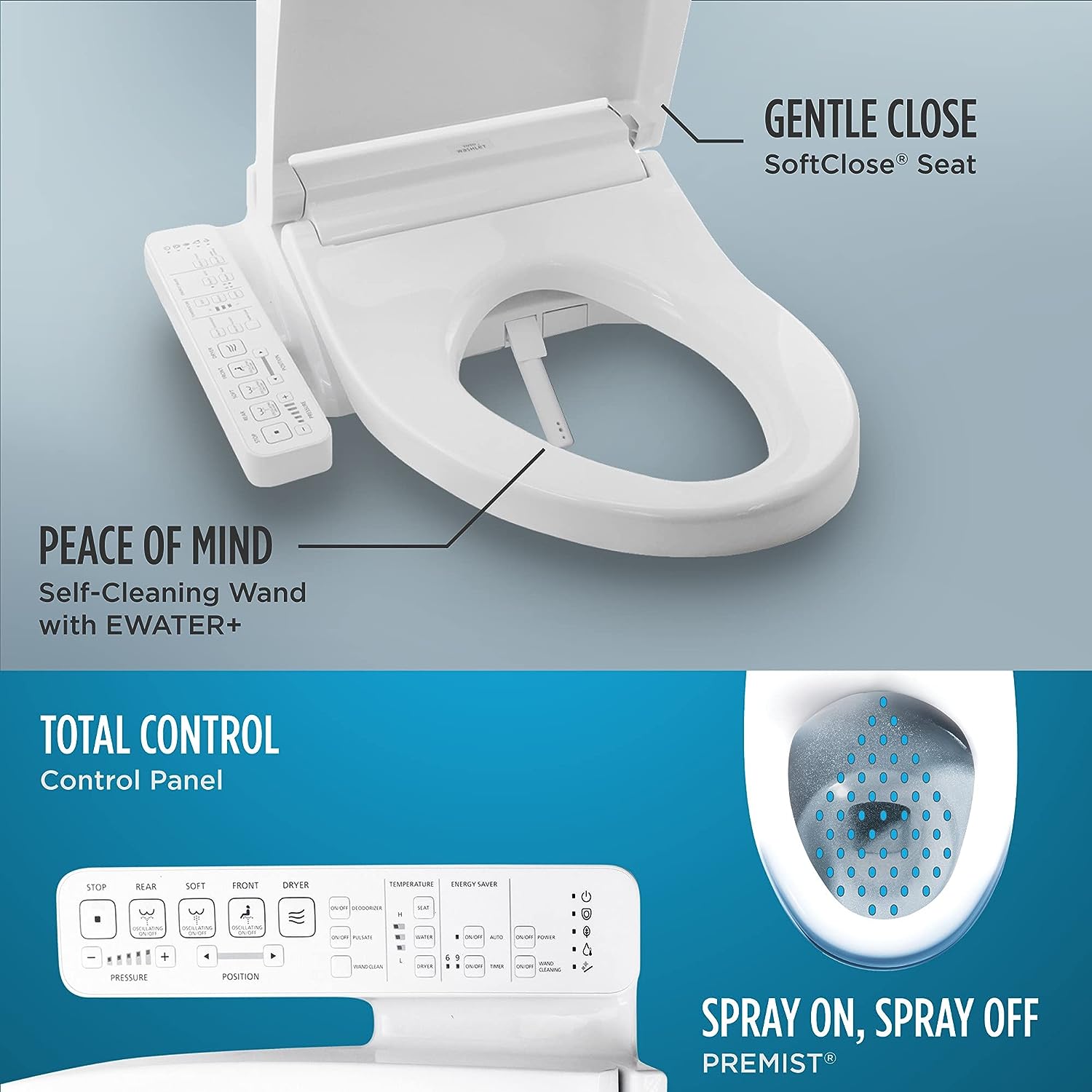 Toto SW3074#01 Washlet C2 Electronic Bidet Toilet Seat with Premist and Ewater+ Wand Cleaning, Elongated, Cotton White