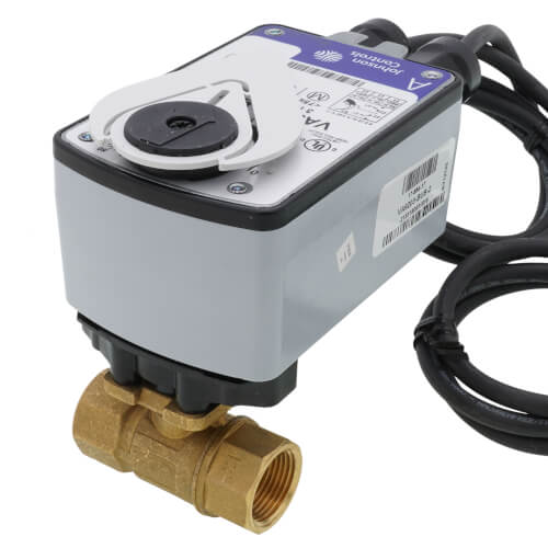 Johnson Controls VG1241BN+943BUB Model VG1241BN Two-Way Plated Brass Trim NPT End Connections Ball Valve with Model VA9203-BUB-2 Spring-Return Closed with One Switch Electric Actuator