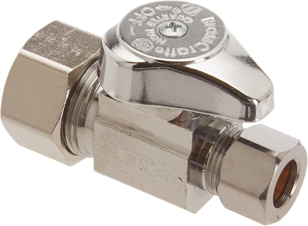 BrassCraft G2CR14X-C 1/4 Turn Straight Supply Stop Valve Compression x Compression Chrome Plated 125 PSI