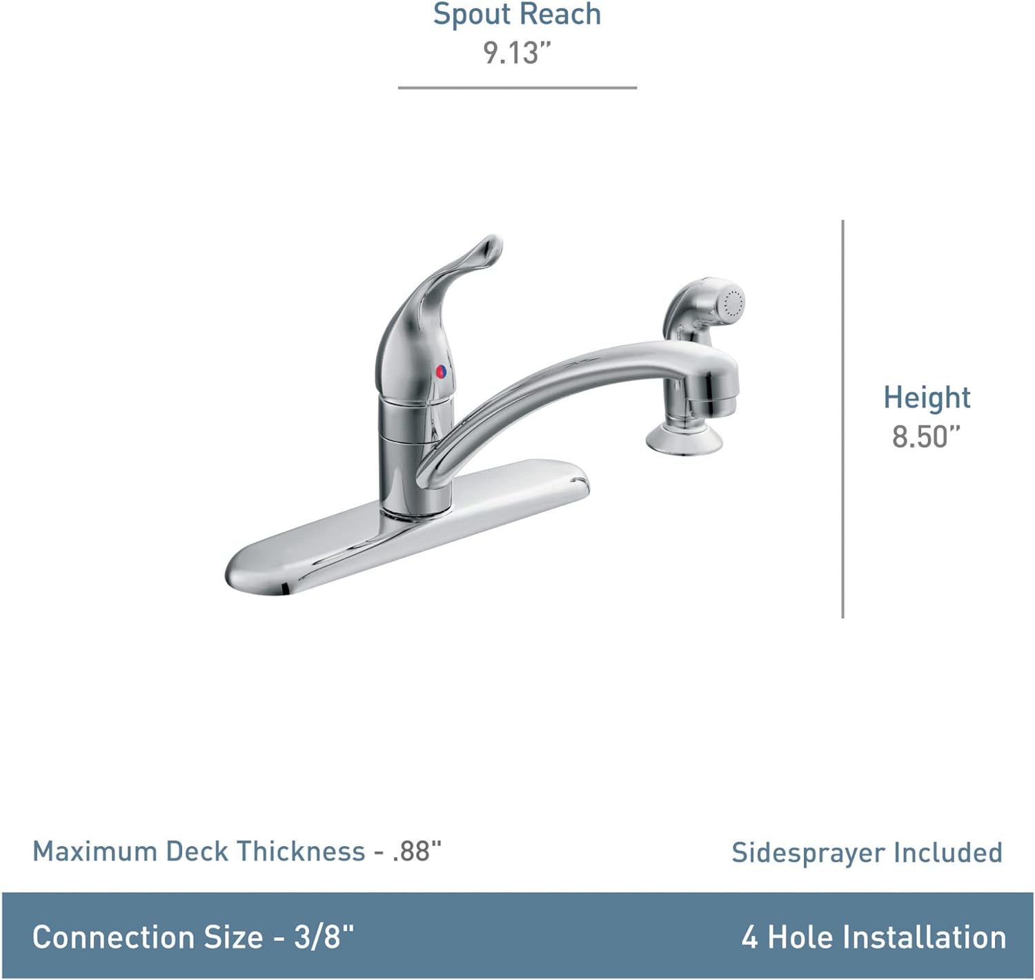 Moen 7430 Chateau Single Handle Kitchen Faucet with Side Spray Chrome