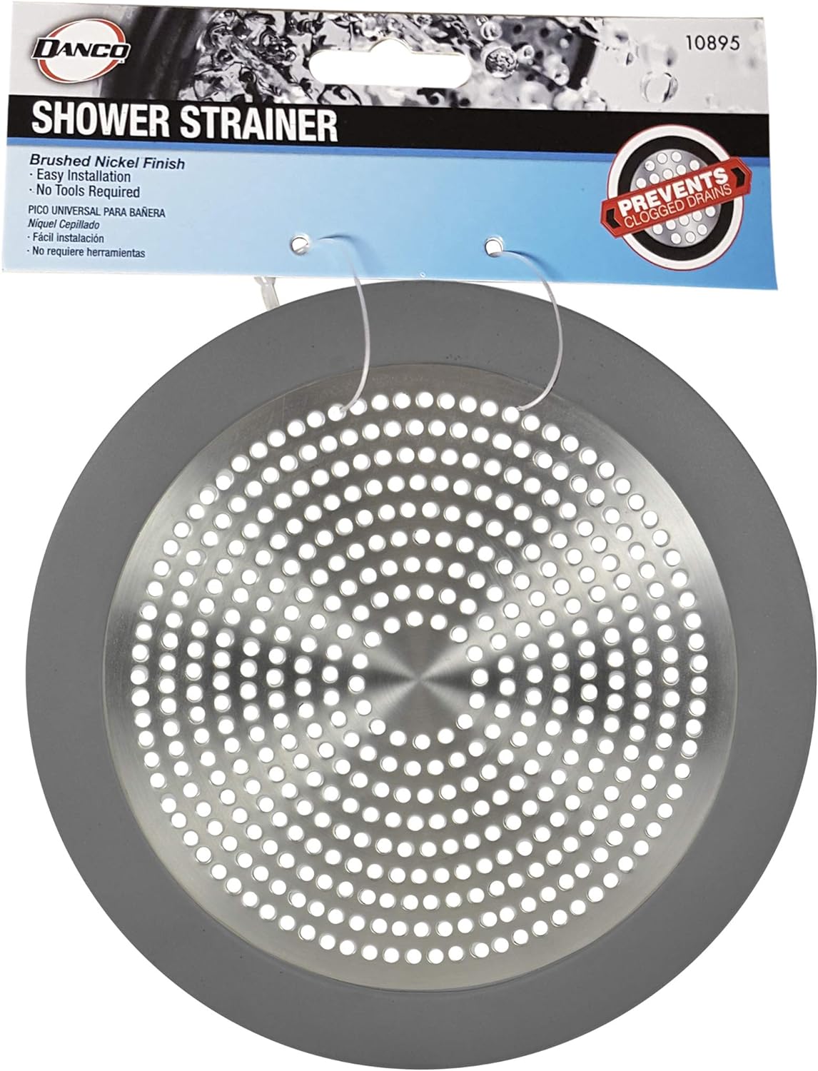 Danco 10895 Shower Drain Strainer, 5-3/4 inch Brushed Nickel Hair Catcher