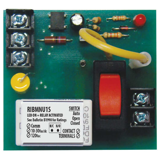 FUNCTIONAL DEVICES Functional Devices RIBMNU1S Pilot Relay 15 Amp SPST Override 10-30 Vac/dc 120 Vac Coil 2.75 Track Mount