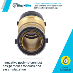 SharkBite UXL0535 1-1/4 Inch 45 Degree Elbow Push to Connect Brass Plumbing Fitting