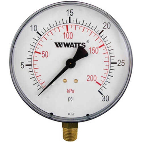 Watts 0121652 LFDPG1 4 Pressure Gauge Lead Free (0-30 psi)