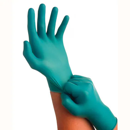 Ansell 92-500-M Teal Color Nitrile Glove Smooth Grip Powdered Rolled Beaded Cuff Sz M 100PK