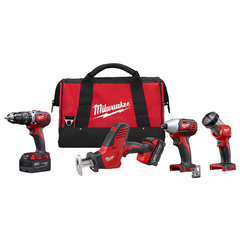 Milwaukee 2695-24 M18 Cordless Lithium-Ion 4-Tool Combo Kit Hammer Drill/Driver Hackzall Hex Impact Driver Work Light