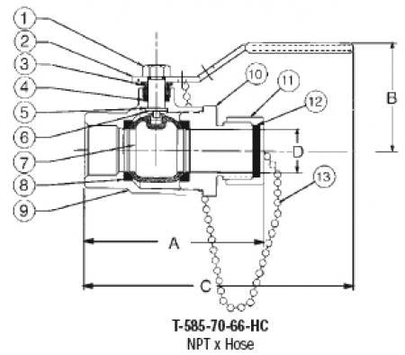 Nibco NL958H8 T-585-70-66-HC 3/4 in. DZR Bronze Full Port NPT x Hose 600# Ball Valve